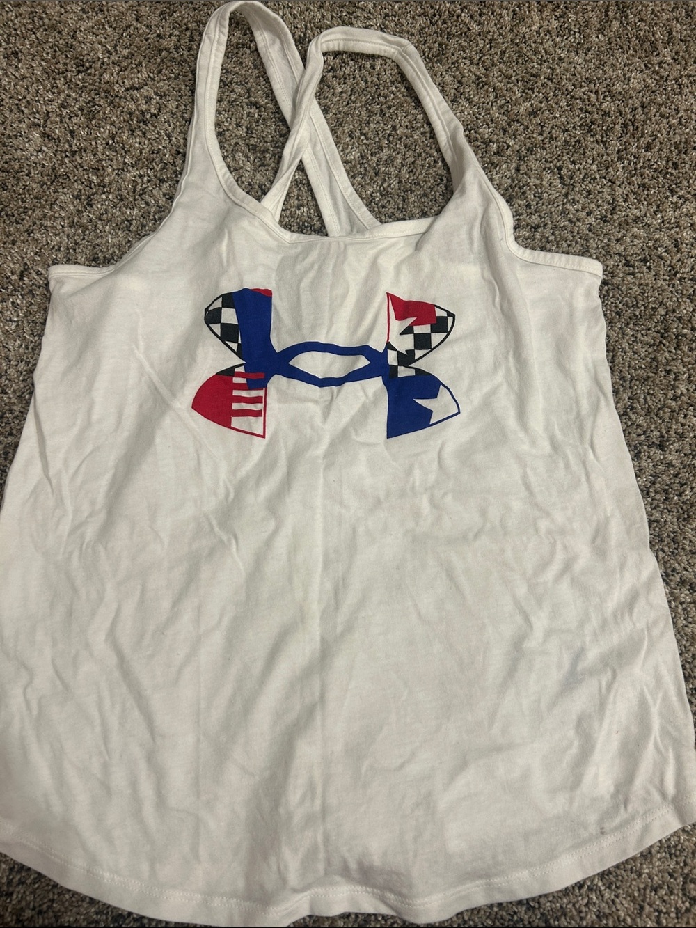 Under Armour White Tank with Blue Sports Bra and Blue Shorts Set - Picture 8 of 11